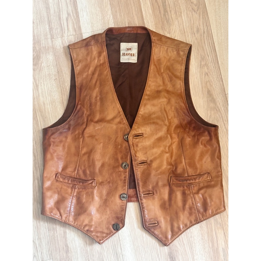 Vintage Rome Peabody Massachusetts Leather Vest Womenswear Brown